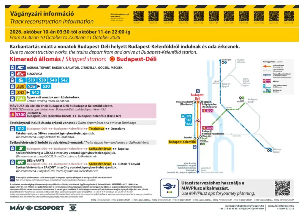 Vágányzár információ 2026. 10. 10-11.